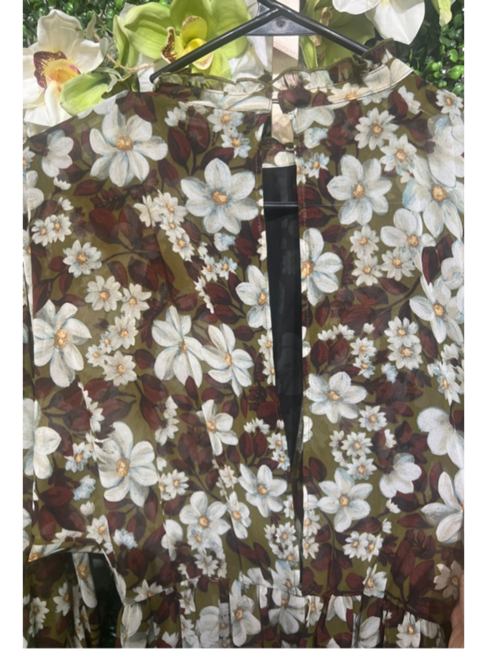 ZARA Floral Ruffle Mini Romper XS Brown White summer Bloggers Favorite Oversize - Picture 15 of 16